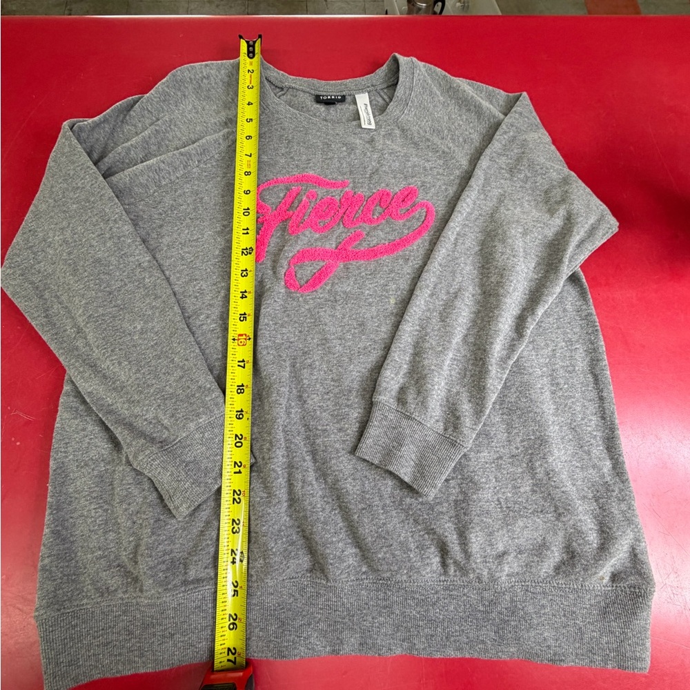 Torrid Gray Crewneck Sweater with Pink Script